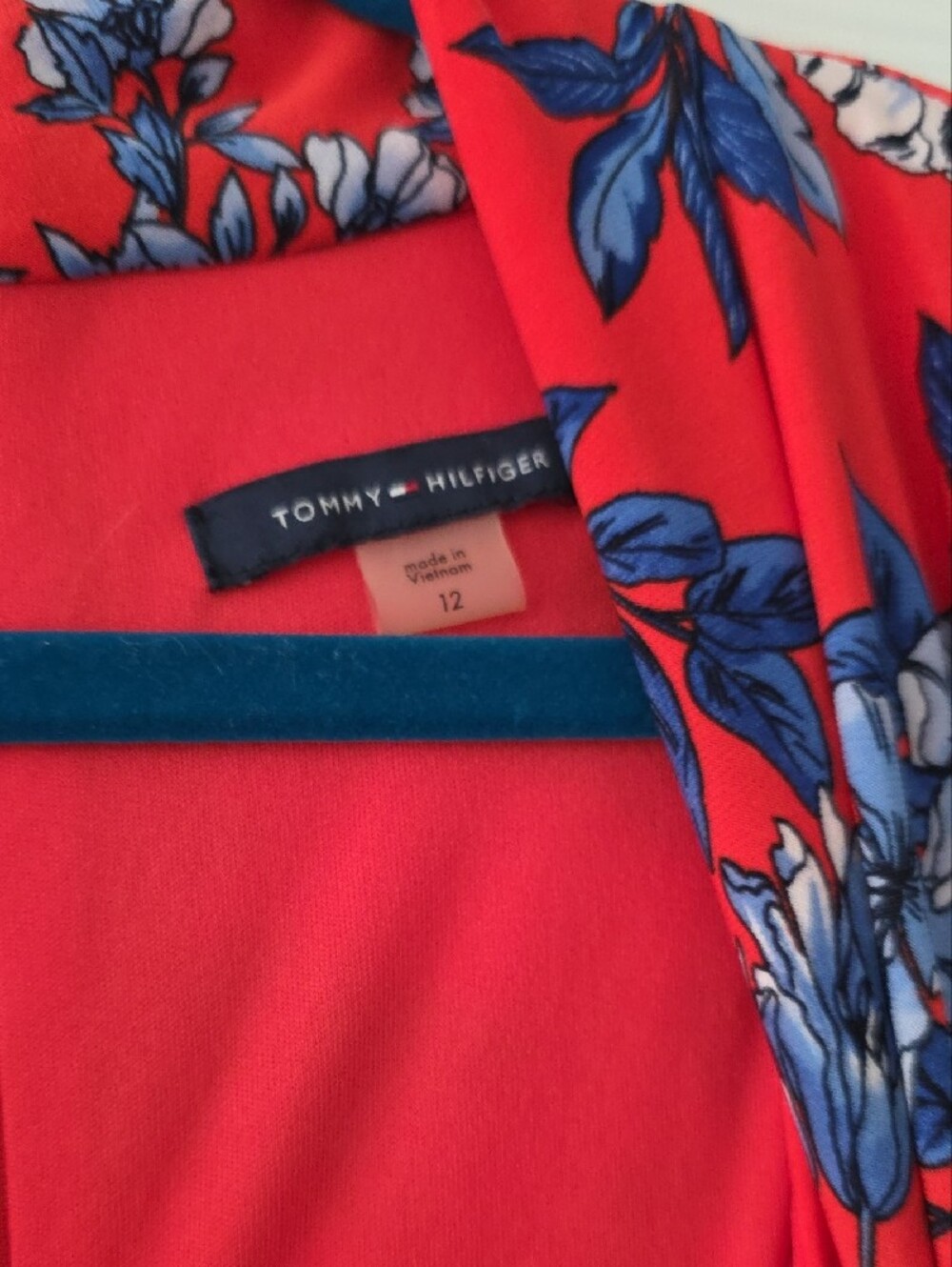 Tommy Hilfiger Red Floral Wrap Jumpsuit with Blue & White Blooms - Picture 3 of 5